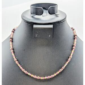 Elise Ryan 925 Sterling Silver Pink Clear Bicone Crystal Bead 18" Necklace